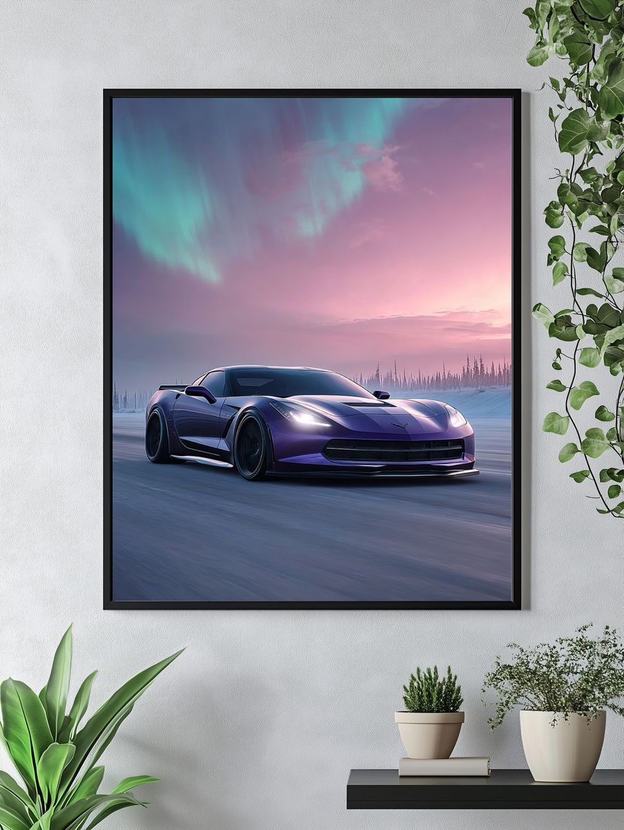 Purple Sports Car Aurora Poster. — room view 4