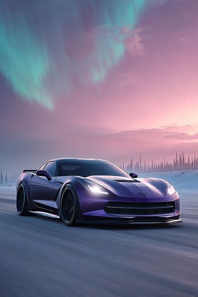 Purple Sports Car Aurora Poster. poster
