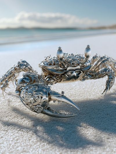 Silver Crab on Beach Photography Poster.