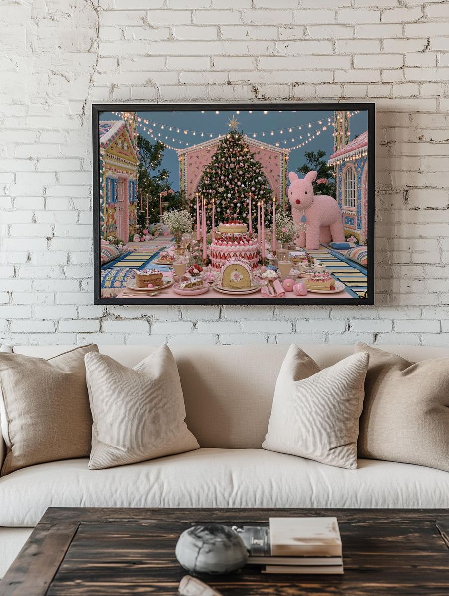 Pastel Christmas Garden Party Print. — room view 1
