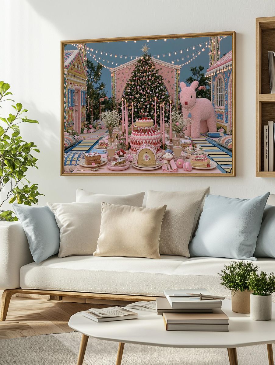 Pastel Christmas Garden Party Print. — room view 2