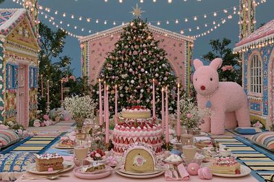 Pastel Christmas Garden Party Print. poster