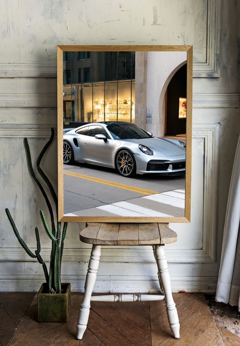 Silver Porsche 911 Street Photography Poster. — room view 1