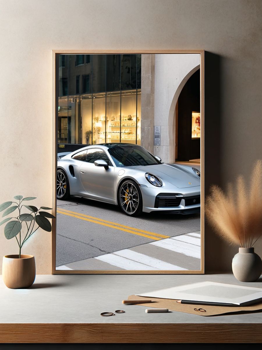 Silver Porsche 911 Street Photography Poster. — room view 2