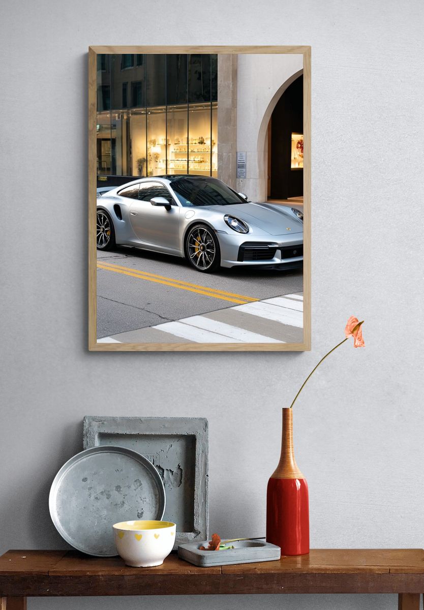 Silver Porsche 911 Street Photography Poster. — room view 3