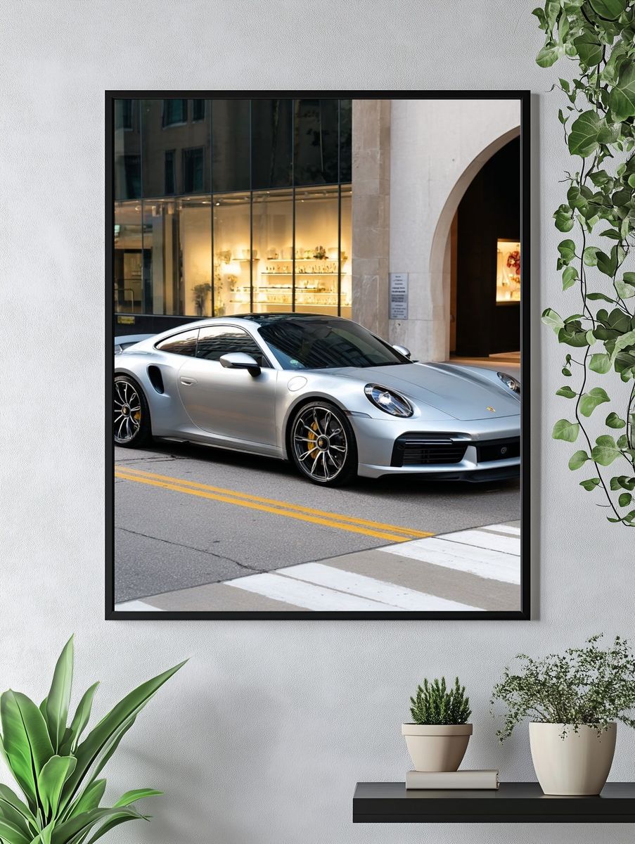 Silver Porsche 911 Street Photography Poster. — room view 4