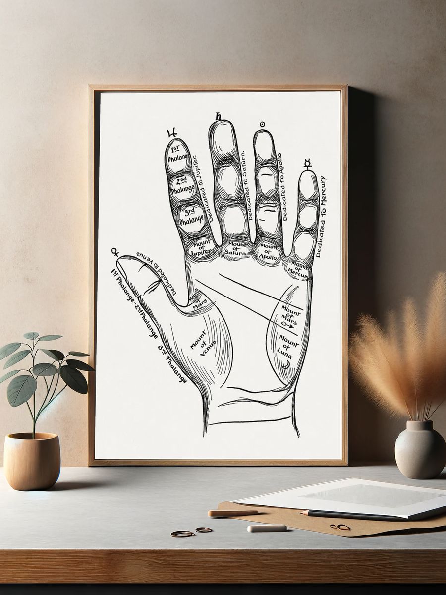 Palmistry Hand Chart — Vintage Print. — room view 2