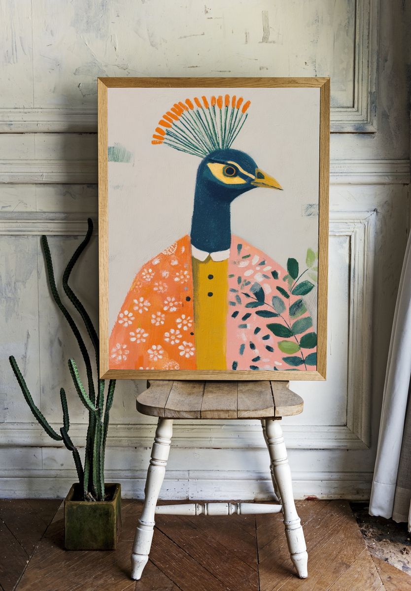 Decorative Peacock Illustration Poster. room preview