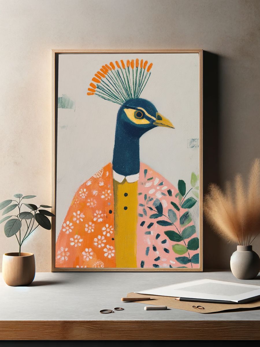 Decorative Peacock Illustration Poster. — room view 2