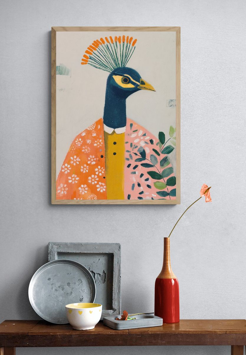 Decorative Peacock Illustration Poster. — room view 3