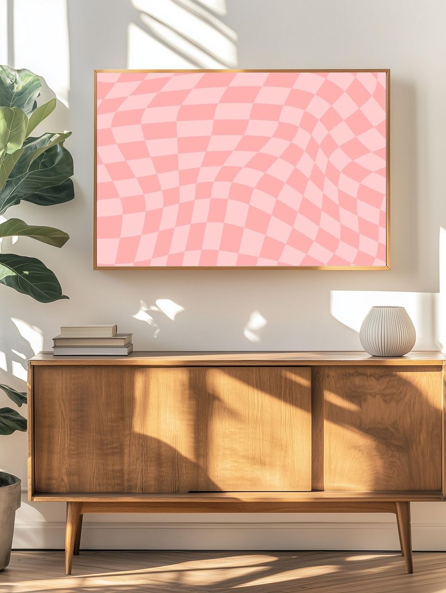 Pink Checkered Pattern Poster. — room view 3