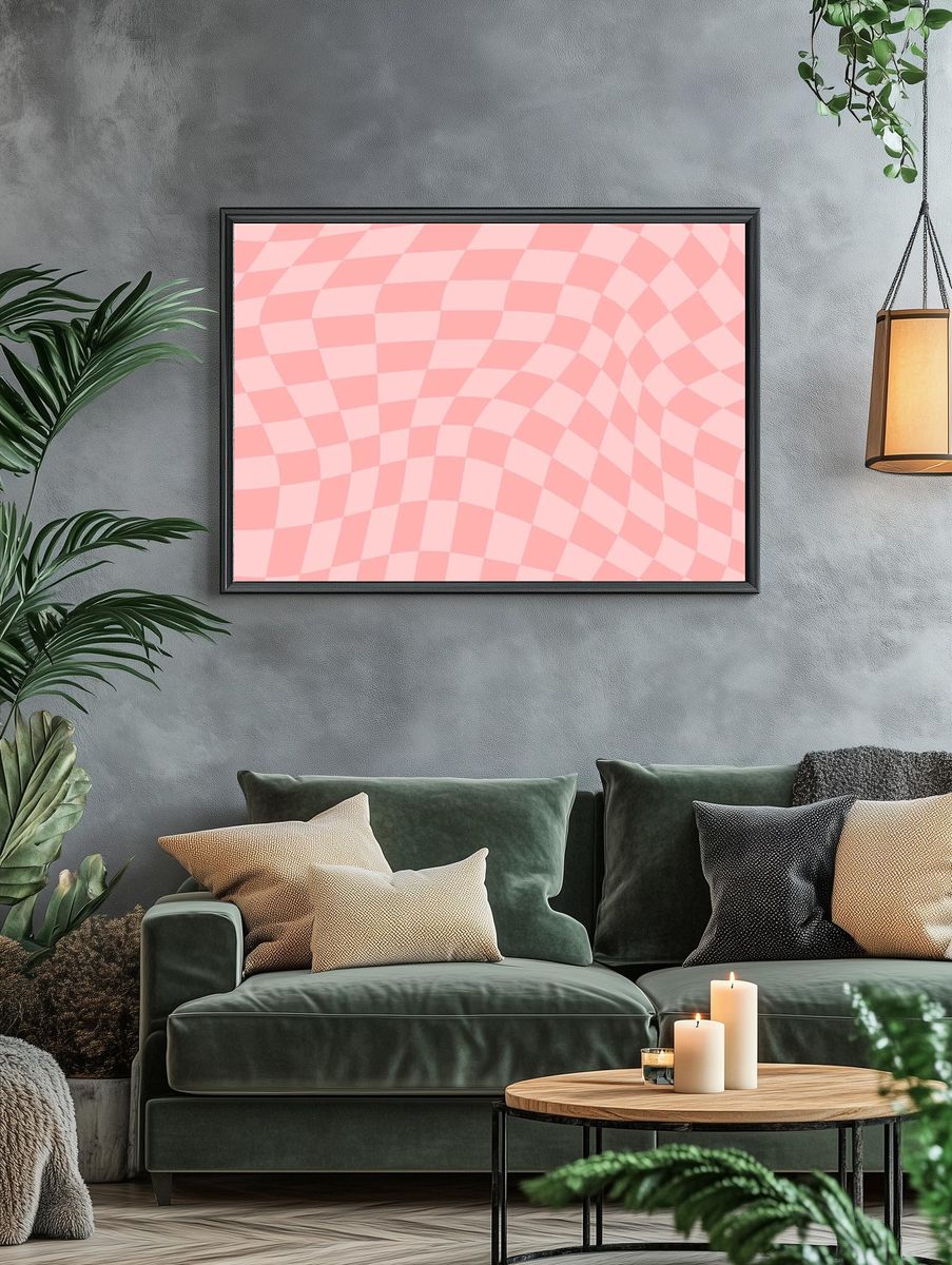 Pink Checkered Pattern Poster. — room view 4