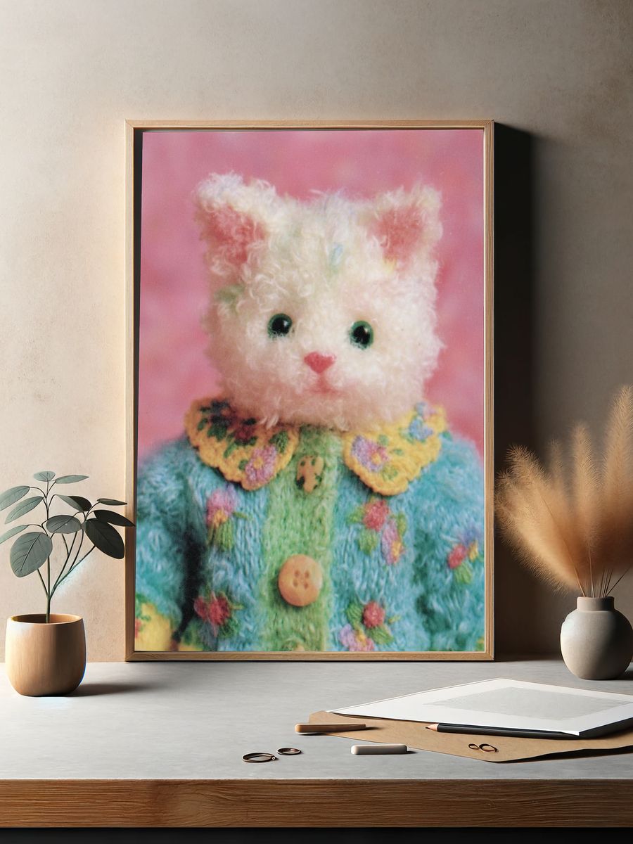 Pastel Teddy Cat Portrait Print. — room view 2