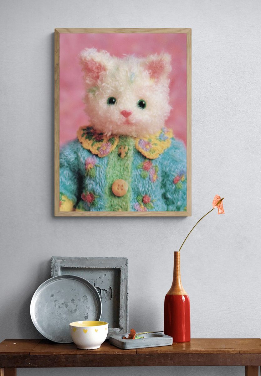 Pastel Teddy Cat Portrait Print. — room view 3
