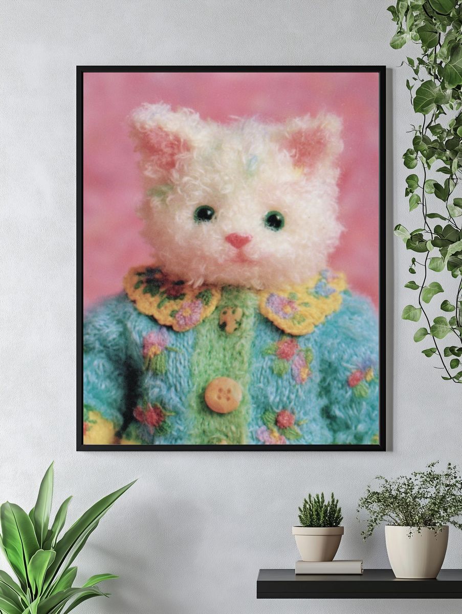 Pastel Teddy Cat Portrait Print. — room view 4