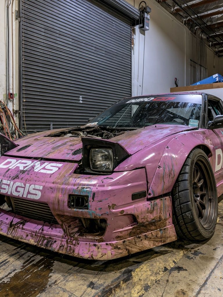 Pink Drift Car Photography Poster. poster detail