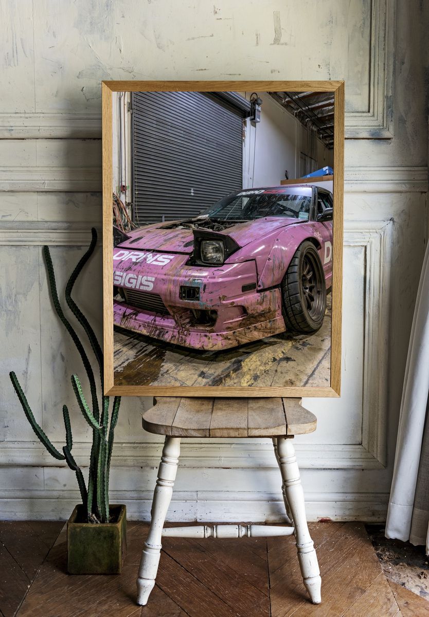 Pink Drift Car Photography Poster. room preview