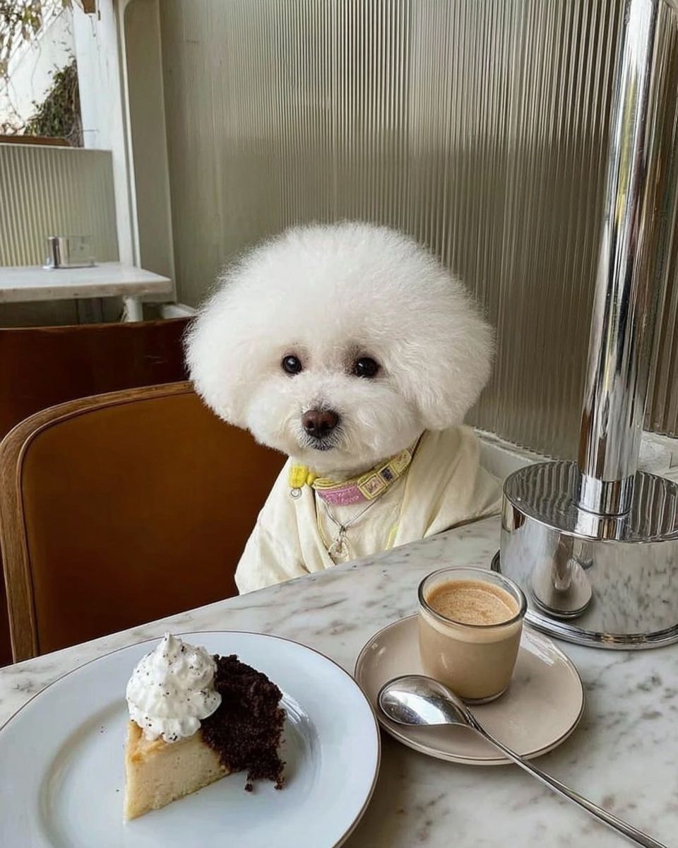 Fluffy White Poodle Café Poster. poster — photography art