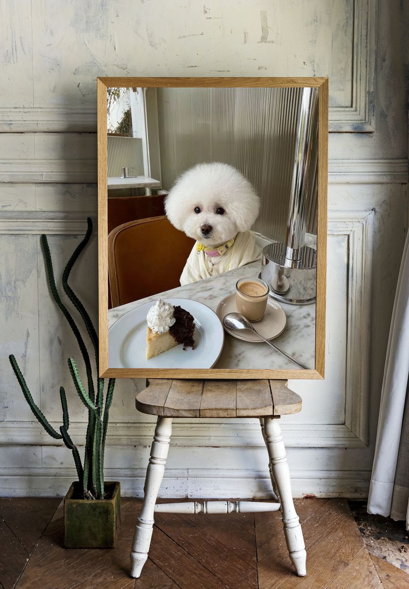 Fluffy White Poodle Café Poster. — room view 1