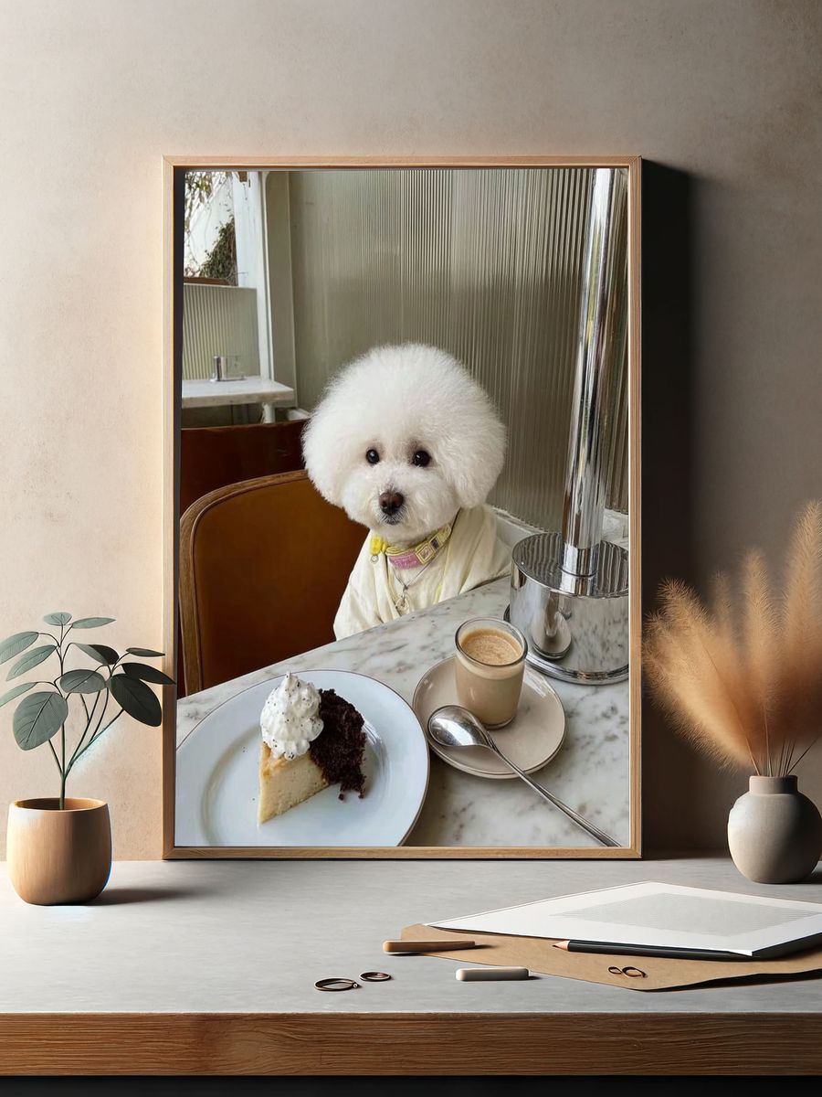 Fluffy White Poodle Café Poster. — room view 2
