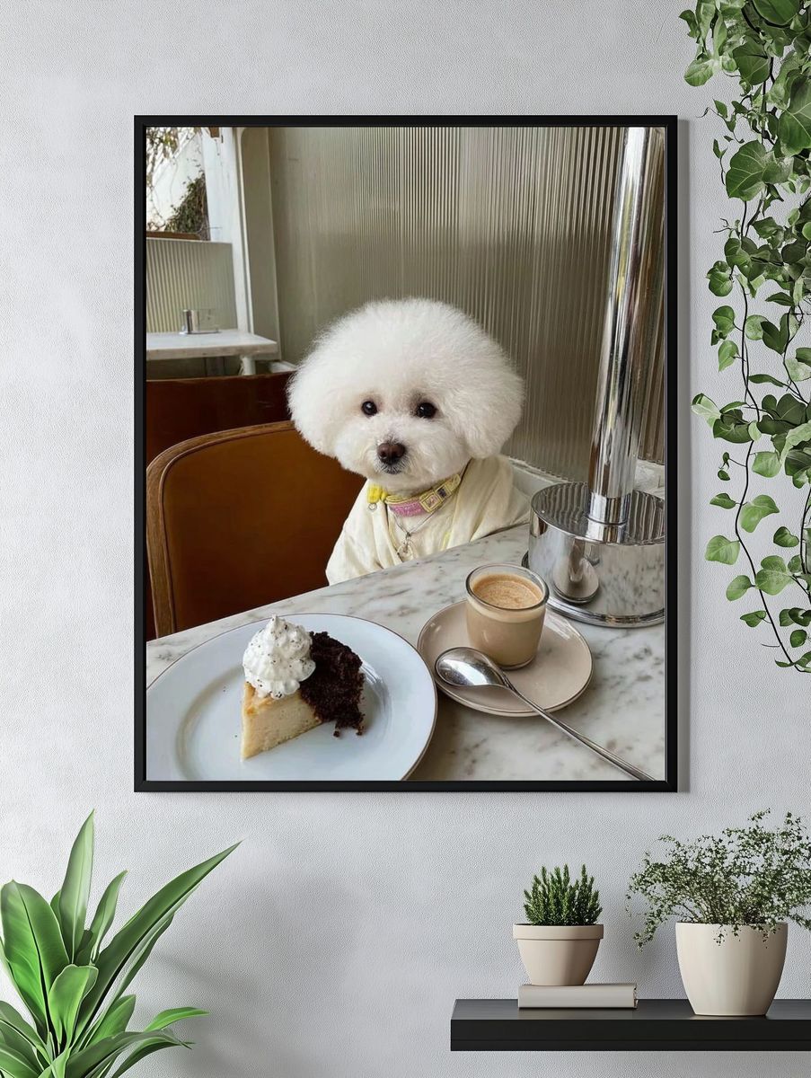 Fluffy White Poodle Café Poster. — room view 4