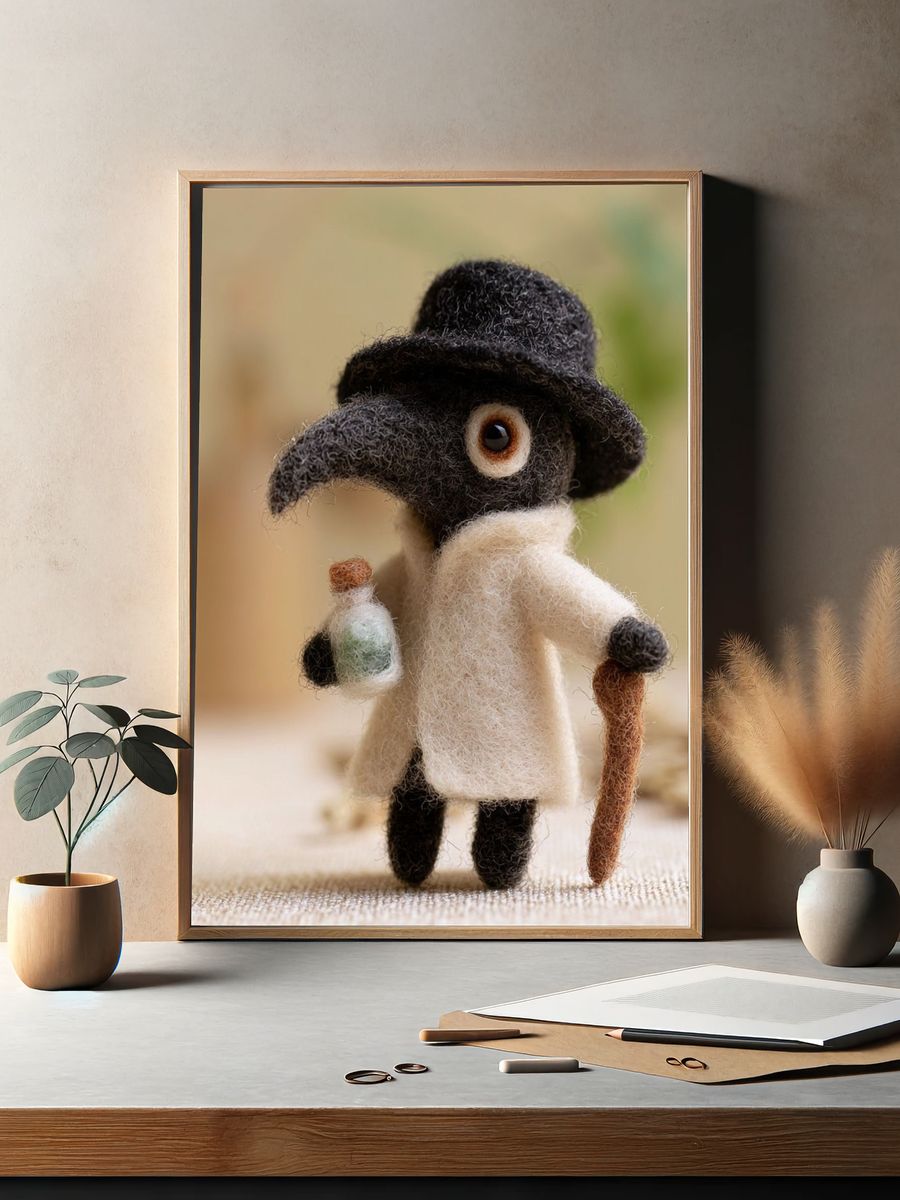 Felt Plague Doctor Portrait Poster. — room view 2