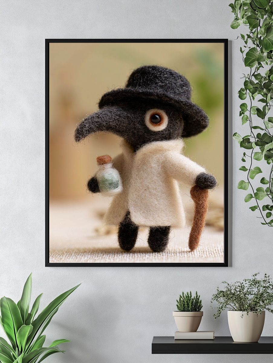 Felt Plague Doctor Portrait Poster. — room view 4