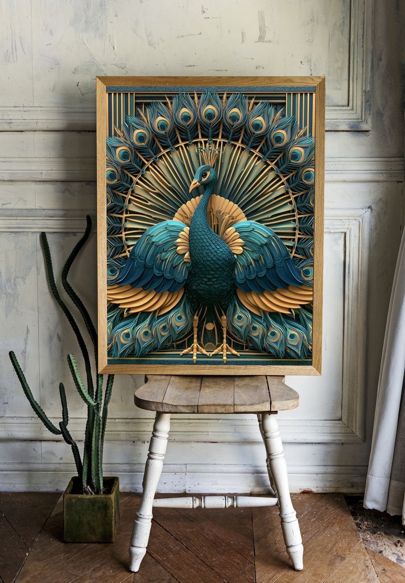 Peacock Art Deco Poster. — room view 1