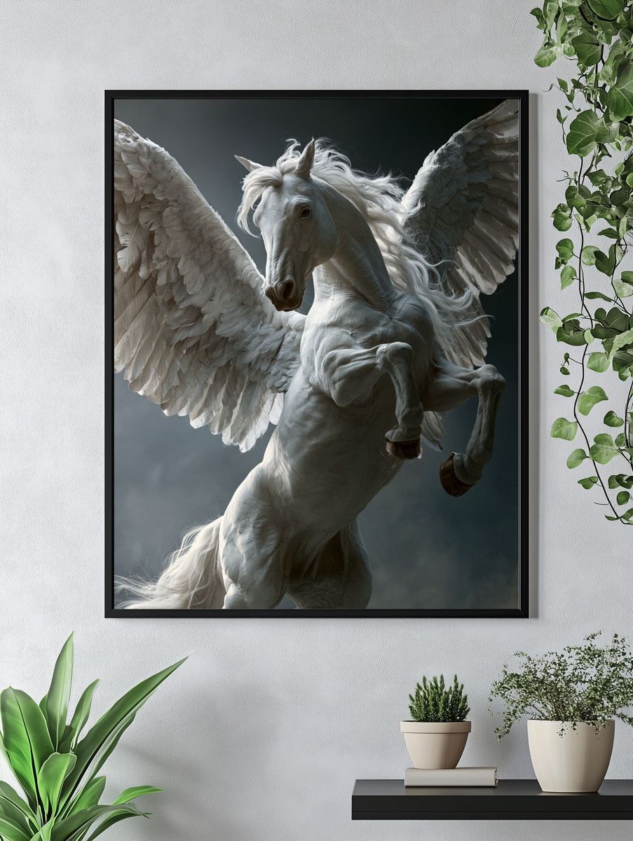 Winged White Pegasus Photography Poster. — room view 4