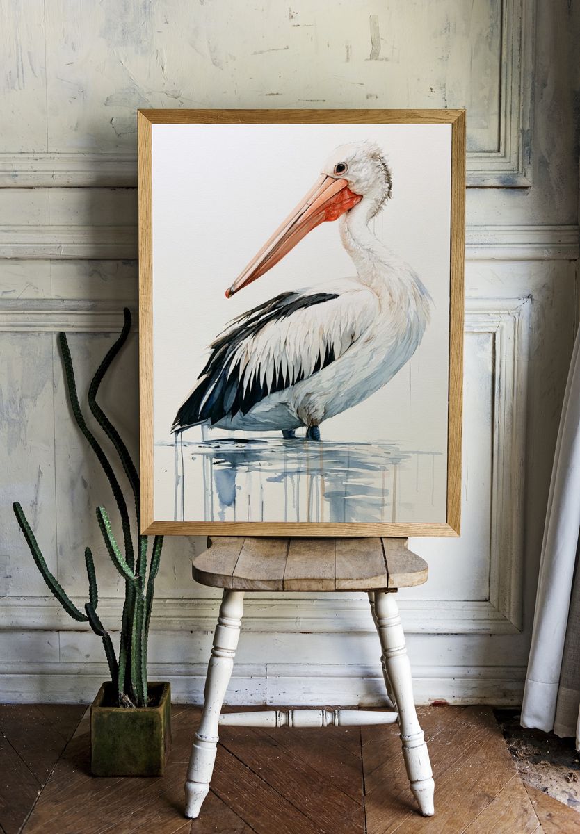 Pelican Watercolor Poster. — room view 1