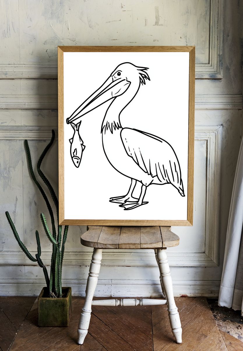 Pelican Line Art Poster. room preview