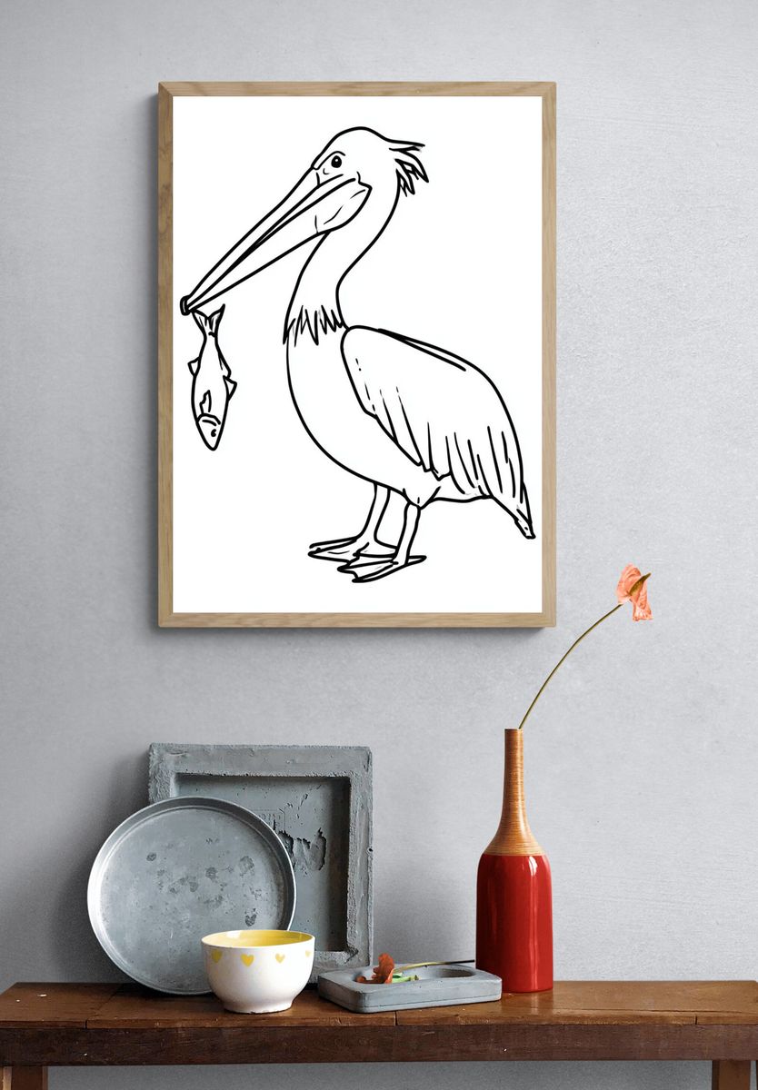 Pelican Line Art Poster. — room view 3