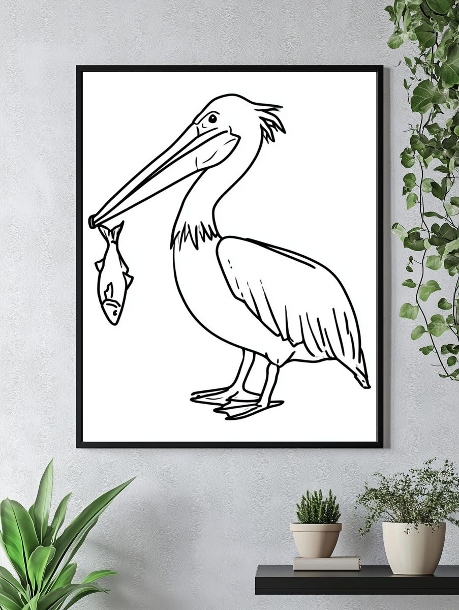 Pelican Line Art Poster. — room view 4