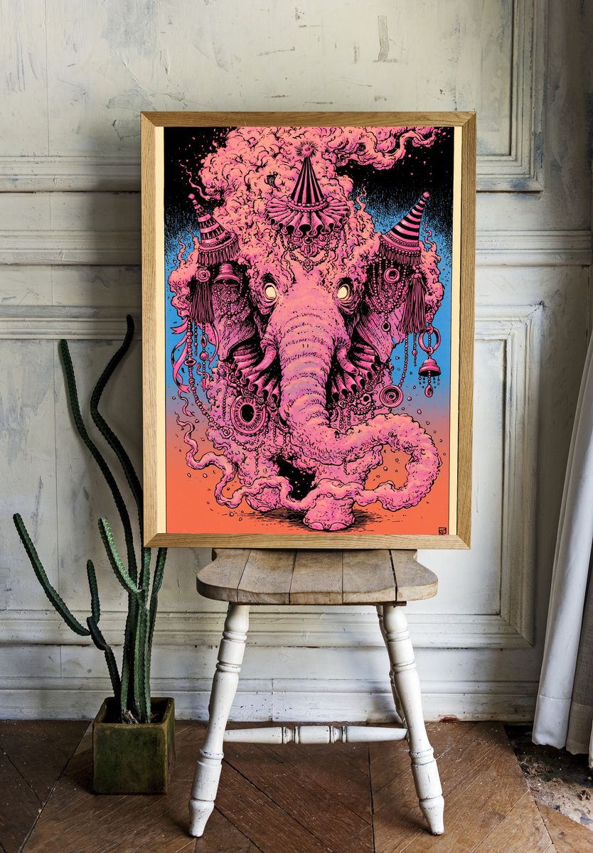 Pink Elephant Surrealism Poster. — room view 1