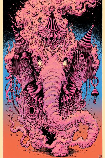 Pink Elephant Surrealism Poster.