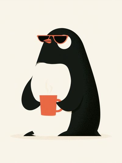 Cool Penguin Coffee Illustration Poster.