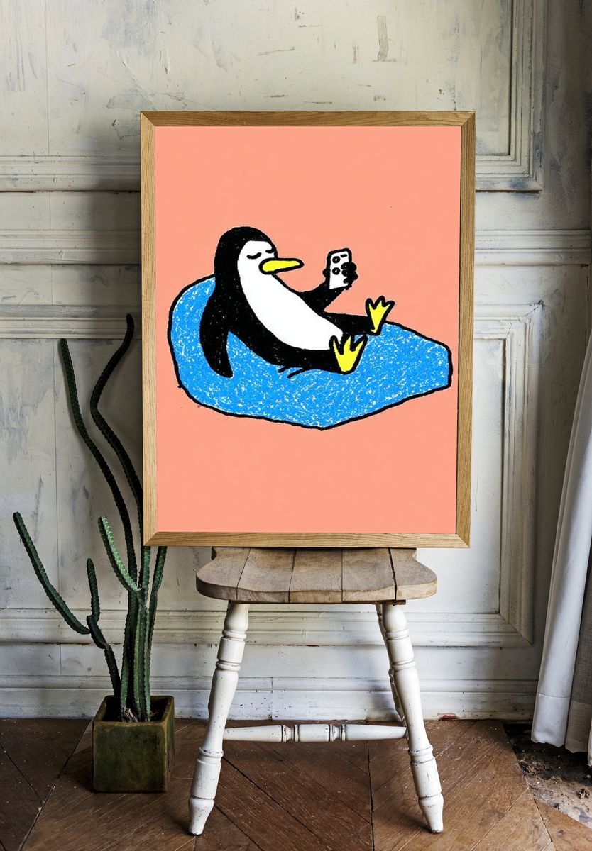 Chill Penguin — Cartoon Print. — room view 1