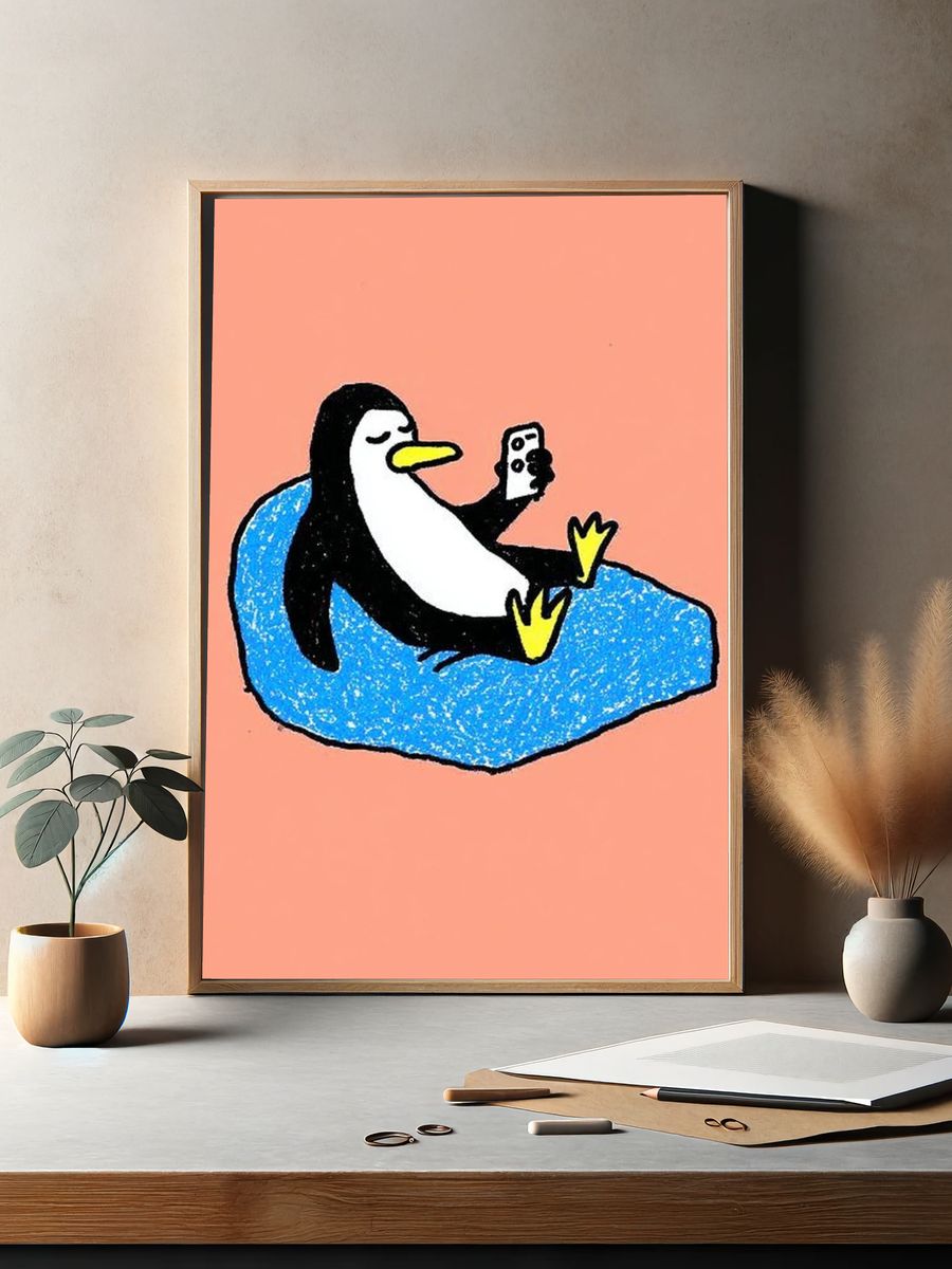 Chill Penguin — Cartoon Print. — room view 2