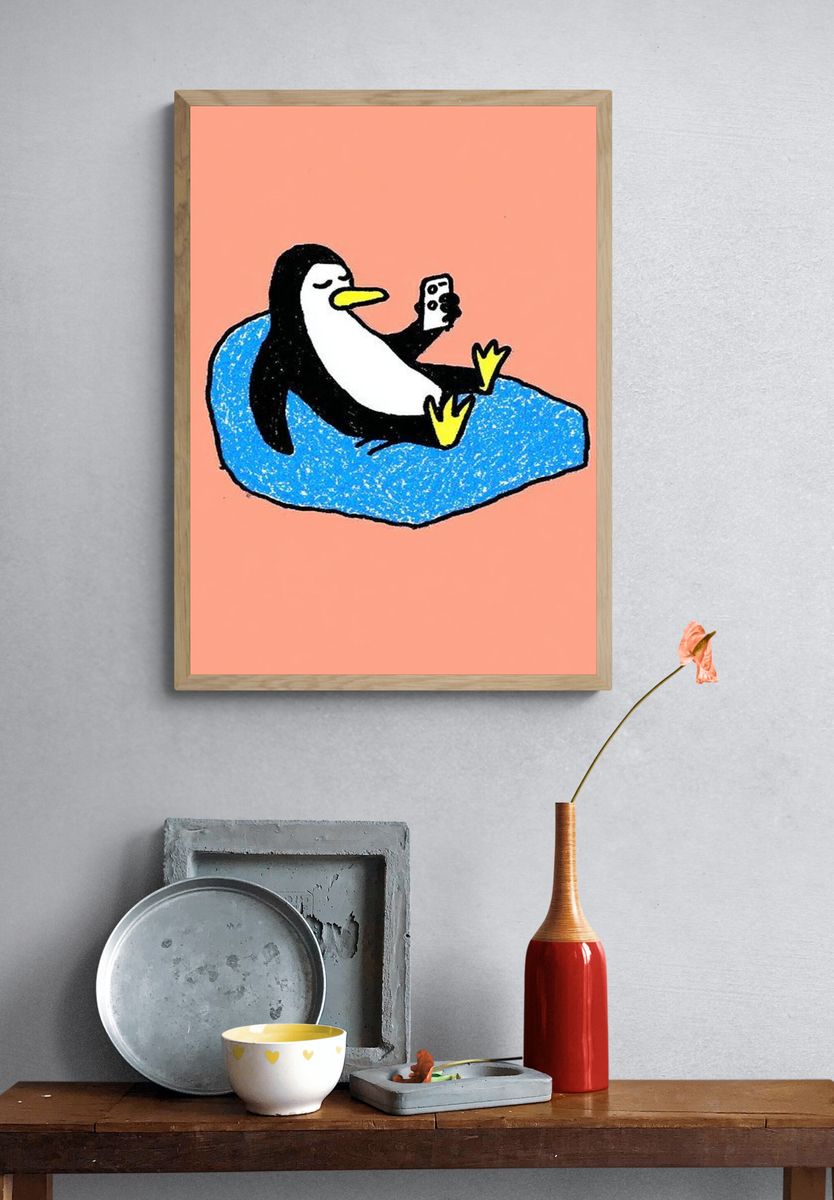 Chill Penguin — Cartoon Print. — room view 3