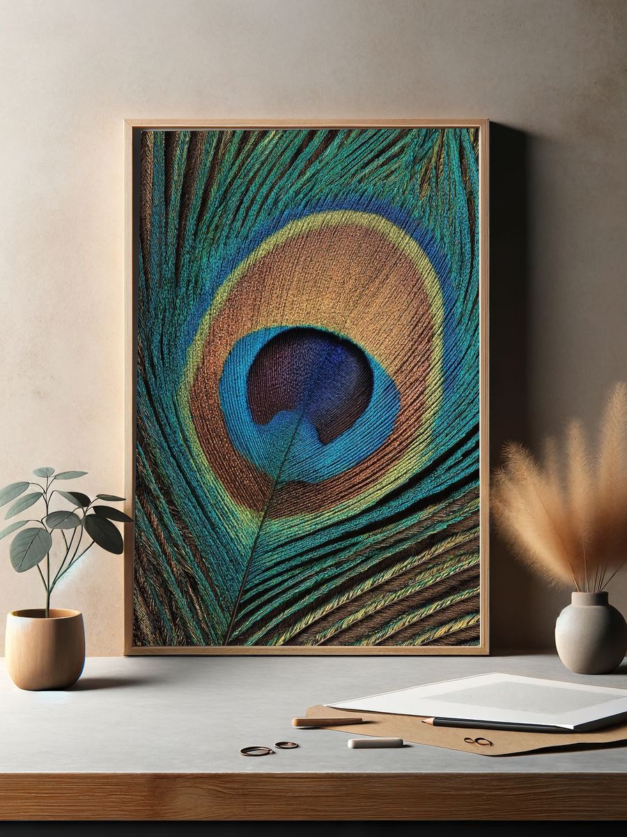 Peacock Feather Close-Up Print. — room view 2
