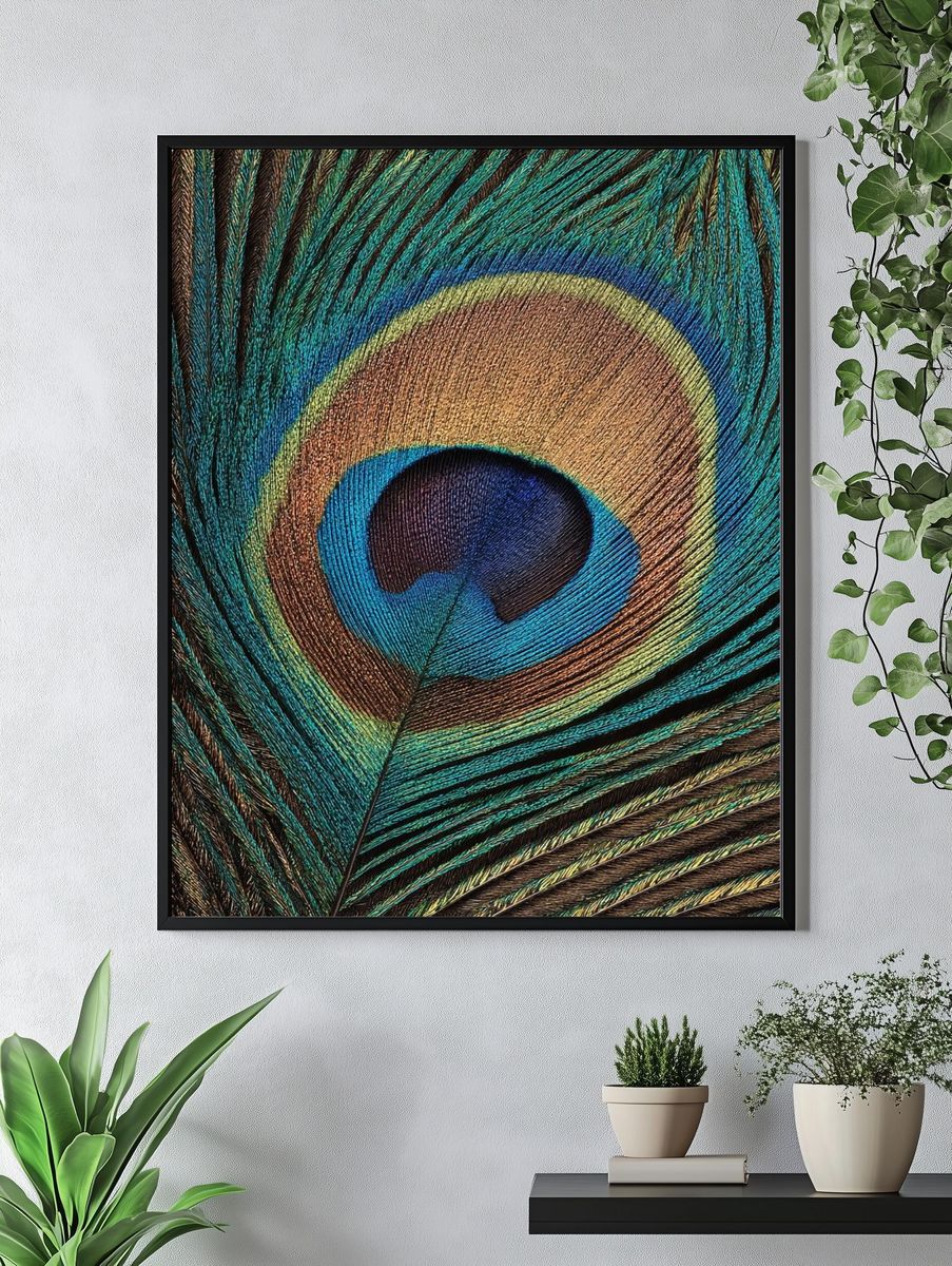 Peacock Feather Close-Up Print. — room view 4