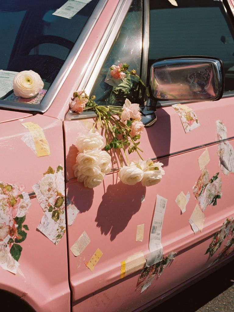 Pink Floral Car Photography Poster. poster — photography art