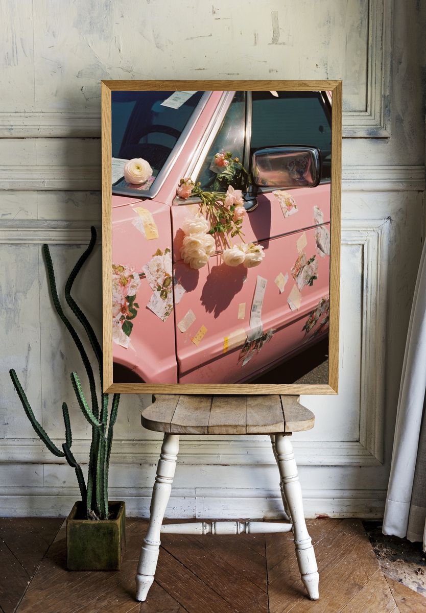 Pink Floral Car Photography Poster. room preview