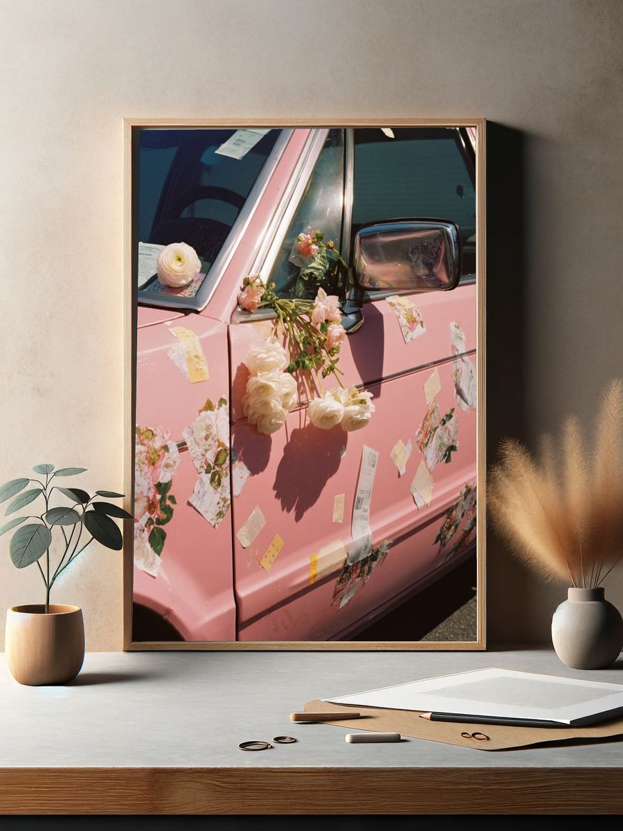 Pink Floral Car Photography Poster. — room view 2