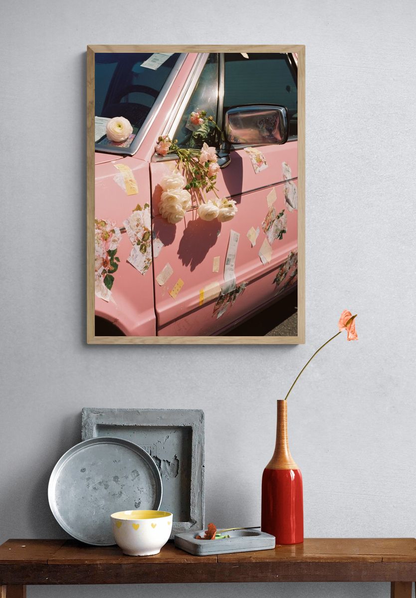 Pink Floral Car Photography Poster. — room view 3