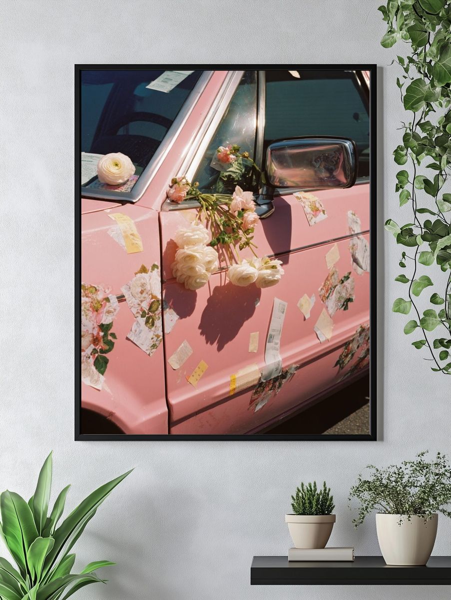 Pink Floral Car Photography Poster. — room view 4