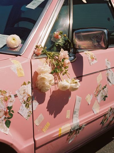 Pink Floral Car Photography Poster. poster