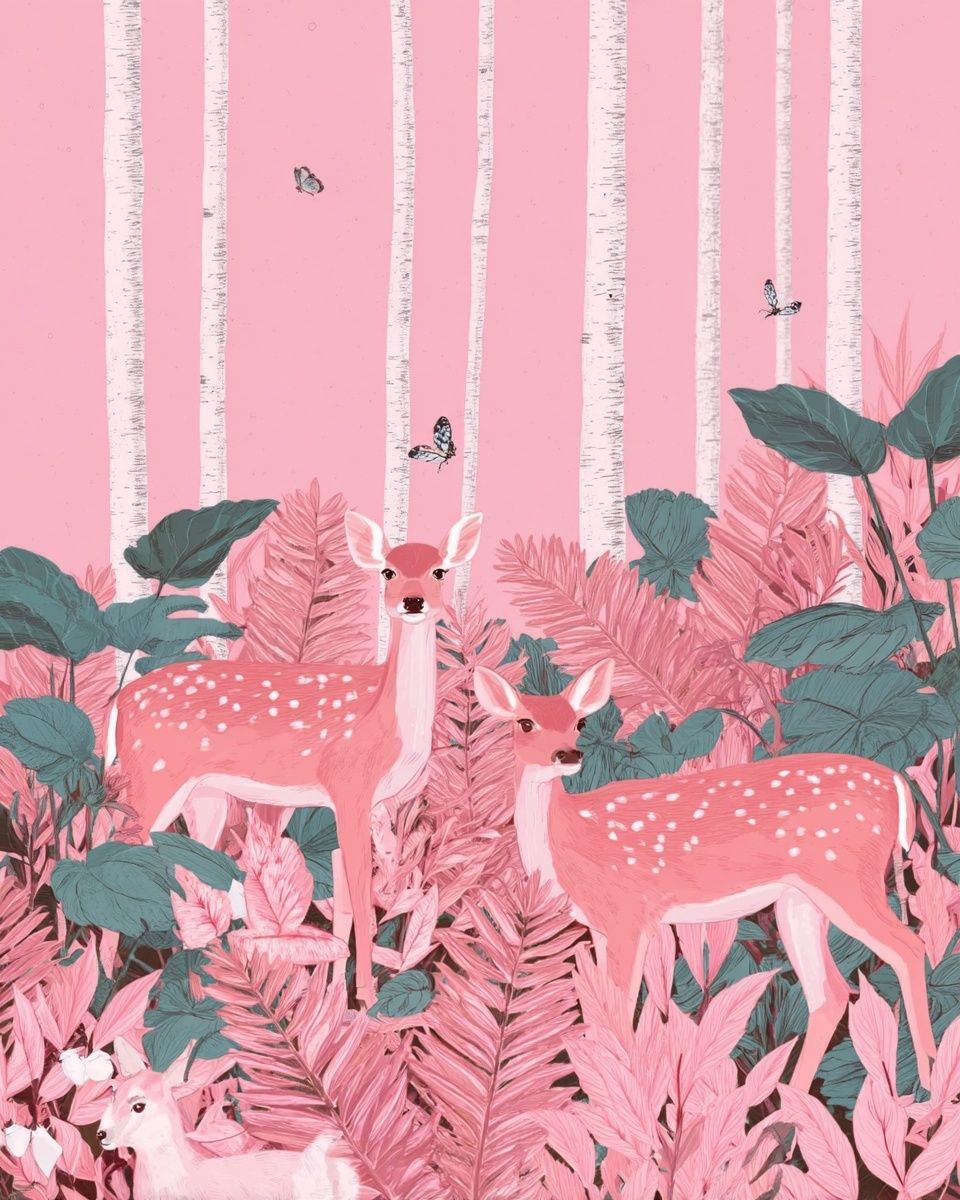 Pink Forest Deer — Illustration Print. poster — illustration art