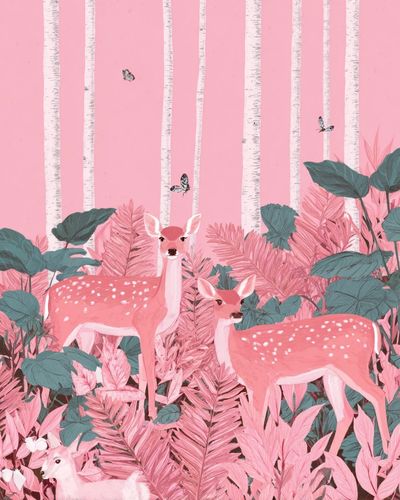 Pink Forest Deer — Illustration Print. poster print
