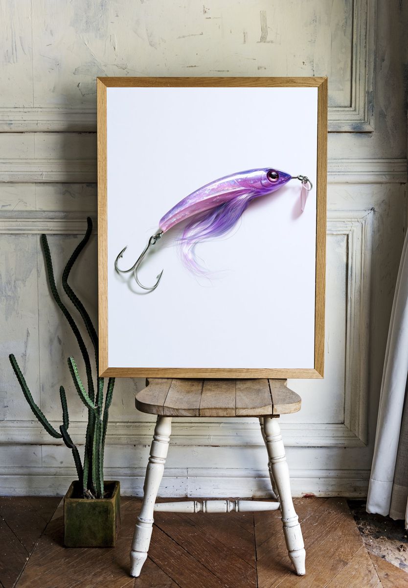 Purple Fishing Lure Photography Poster. room preview
